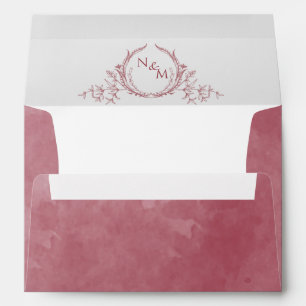 Elegant Burgundy Watercolor Monogram Wedding Envelope