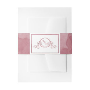 Elegant Burgundy Watercolor, Monogram Wedding Invitation Belly Band