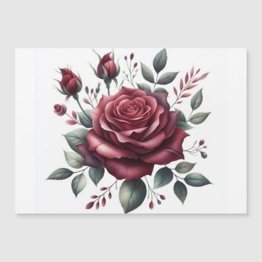 Elegant Burgundy Watercolor Roses Magnetic Card (Front)