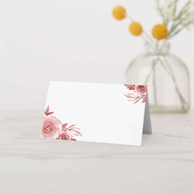 Elegant Burgundy Watercolor Roses Wedding Place Card (Front)