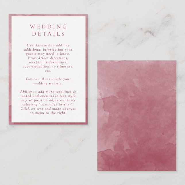 Elegant Burgundy Watercolor Wedding Details Enclosure Card (Front/Back)