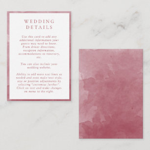 Elegant Burgundy Watercolor Wedding Details Enclosure Card