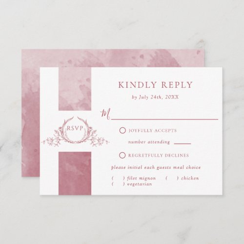 Elegant Burgundy Watercolor Wedding Monogram RSVP