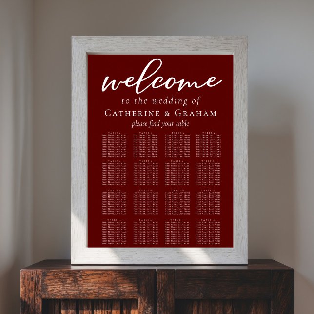 Elegant Burgundy Wedding 16 Table Seating Chart (Creator Uploaded)