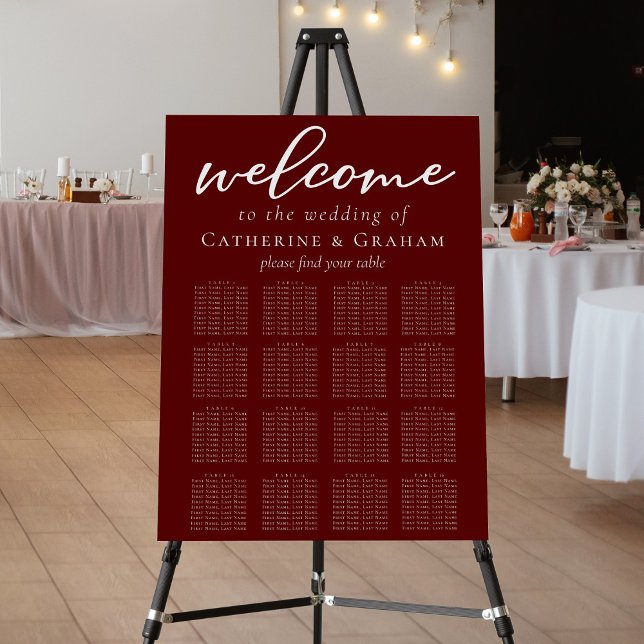 Elegant Burgundy Wedding 16 Table Seating Chart Foam Board (Creator Uploaded)