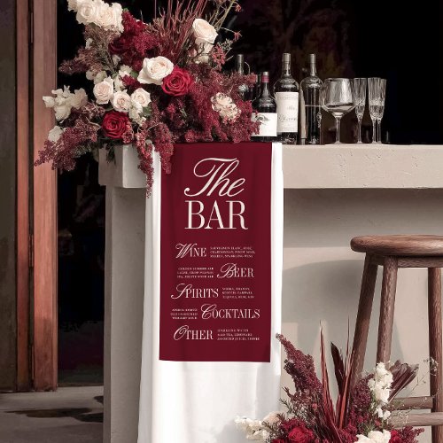 Elegant Burgundy Wedding Bar Menu Reception Decor Banner