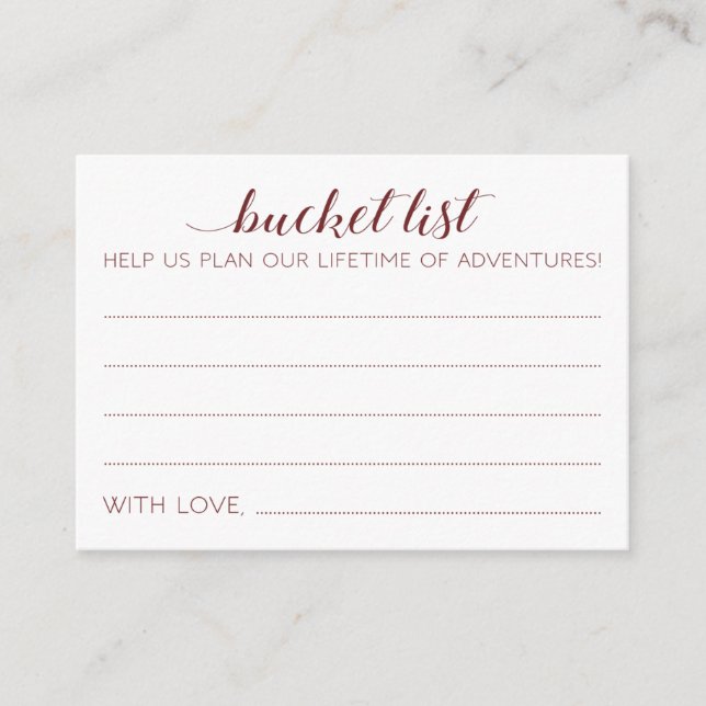 Elegant Burgundy Wedding Bucket List Advice Cards (Front)