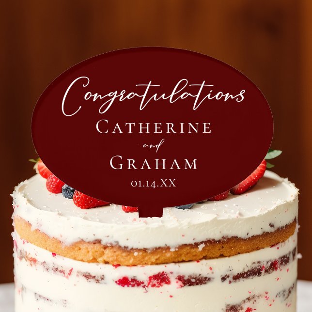 Elegant Burgundy Wedding Custom Congratulations Cake Topper (Creator Uploaded)