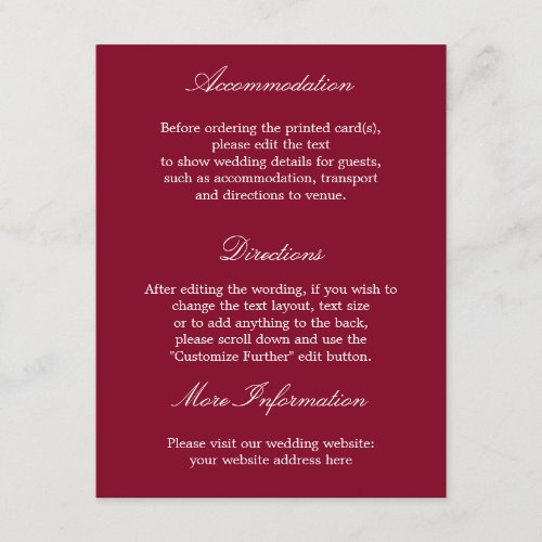 Elegant Burgundy Wedding Details Card