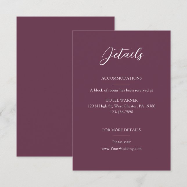 Elegant Burgundy Wedding Details Enclosure Card (Front/Back)