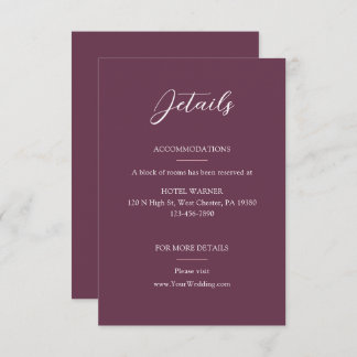 Elegant Burgundy Wedding Details Enclosure Card