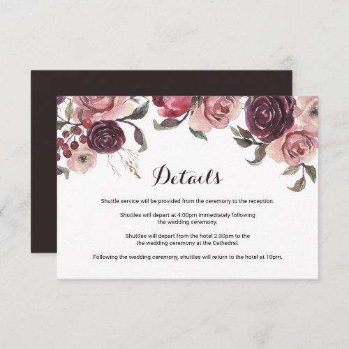Elegant Burgundy Wedding Details Insert Card