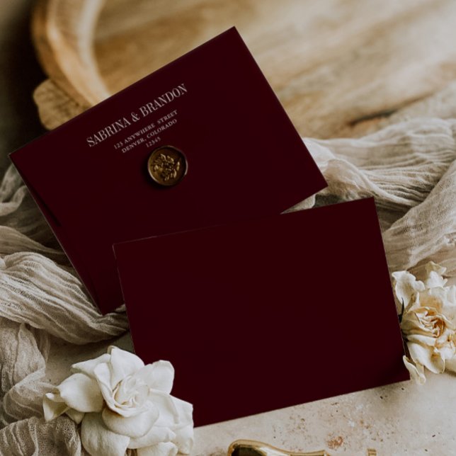 Elegant Burgundy Wedding Envelope Return Address (Elegant Burgundy Wedding Envelope Return Address)