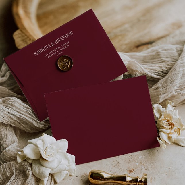 Elegant Burgundy Wedding Envelope Return Address (Elegant Burgundy Wedding Envelope Return Address)