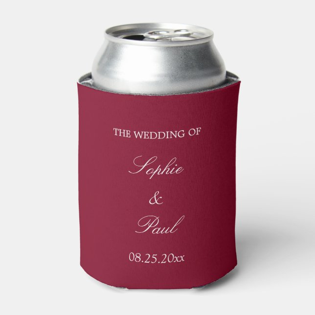 Elegant Burgundy Wedding Favor Can Cooler (Can Front)