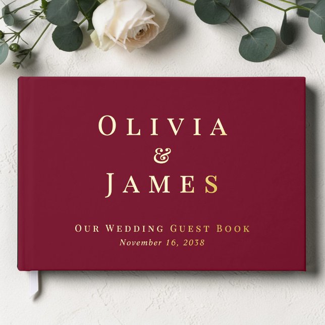 Elegant Burgundy Wedding Foil Guest Book (Elegant Burgundy Wedding Foil Guest Book)