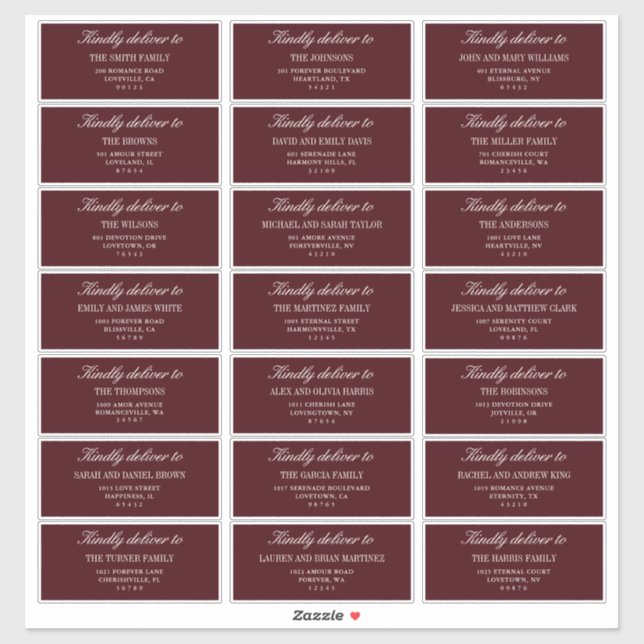 Elegant Burgundy Wedding Guest Address Labels  (Sheet)