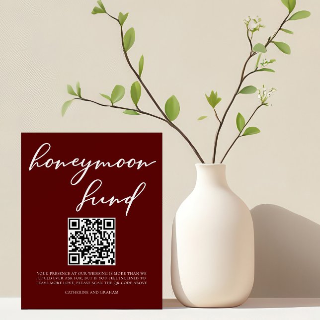 Elegant Burgundy Wedding Honeymoon Fund QR Code Foam Board (Creator Uploaded)