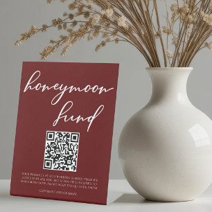 Elegant Burgundy Wedding Honeymoon Fund QR Code Pedestal Sign