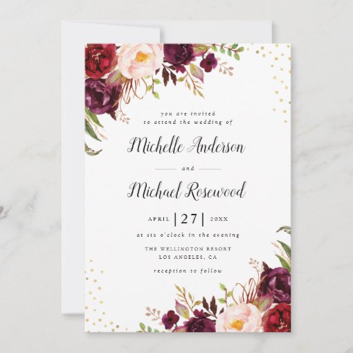 elegant burgundy wedding invitation | Zazzle