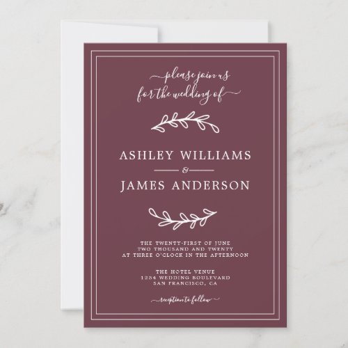 Elegant Burgundy Wedding invitation