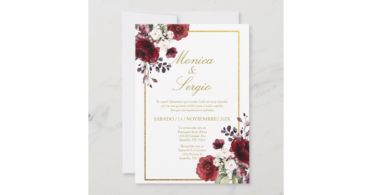 Elegant Burgundy Wedding Invitation in Spanish Zazzle