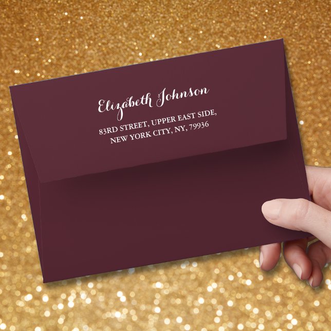 Elegant Burgundy Wedding Invitation Pre Addressed Envelope (Elegant Burgundy Wedding Invitation Pre Addressed Envelope)