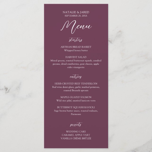 Elegant Burgundy Wedding Menu (Front)