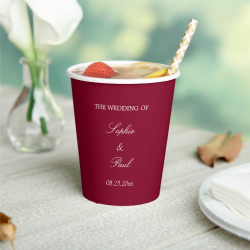 Elegant Burgundy Wedding Paper Cups