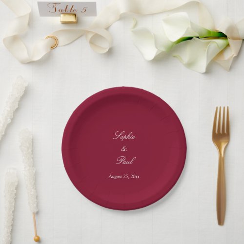 Elegant Burgundy Wedding Paper Plates