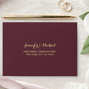 Elegant Burgundy Wedding Party Return Address RSVP Envelope