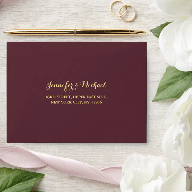 Elegant Burgundy Wedding Party Return Address RSVP Envelope | Zazzle