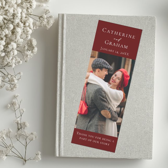 Elegant Burgundy Wedding Photo Personalized Bookmarks (Creator Uploaded)