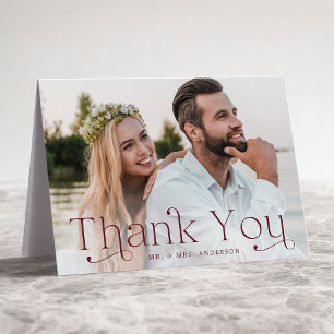 Elegant Burgundy Wedding Photo Thank You Card