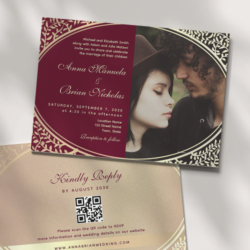 Elegant Burgundy Wedding QR Code Invitation