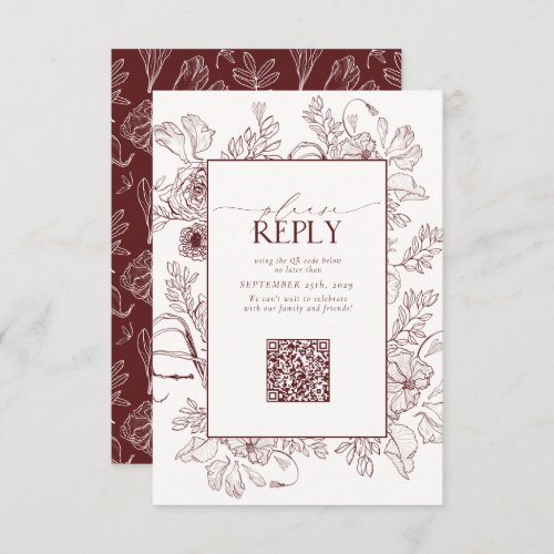 Elegant Burgundy Wedding QR Code Please Reply RSVP Card