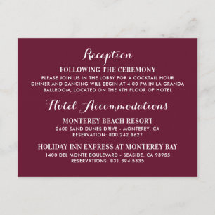 Elegant Burgundy Wedding Reception Enclosure Card