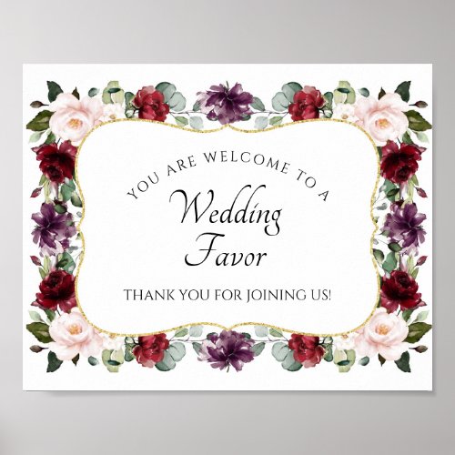 Elegant Burgundy Wedding Reception Favor Sign