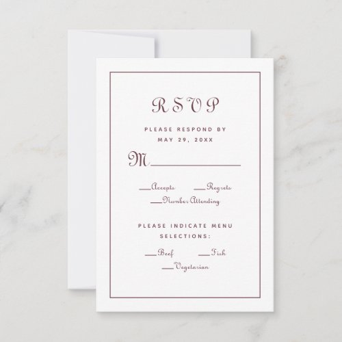 Elegant Burgundy Wedding Reception Meal Choice RSVP Card