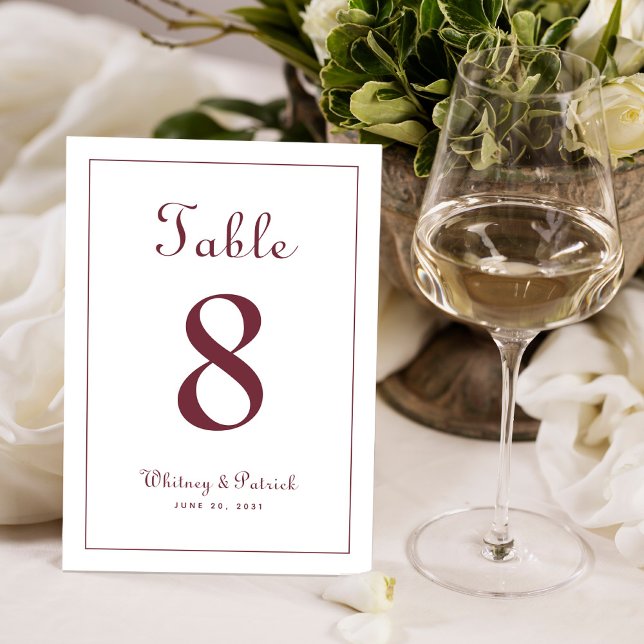 Elegant  Burgundy Wedding Reception Table Formal Table Number (Elegant Burgundy Wedding Reception Table Formal Table Number)