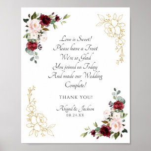 Elegant Burgundy Wedding Reception Treat Sign