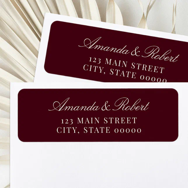 Elegant Burgundy Wedding Return Address Label | Zazzle