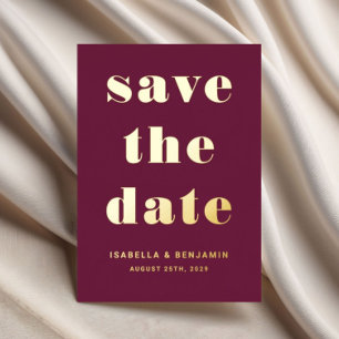 Elegant Burgundy Wedding Save The Date Gold Foil Invitation