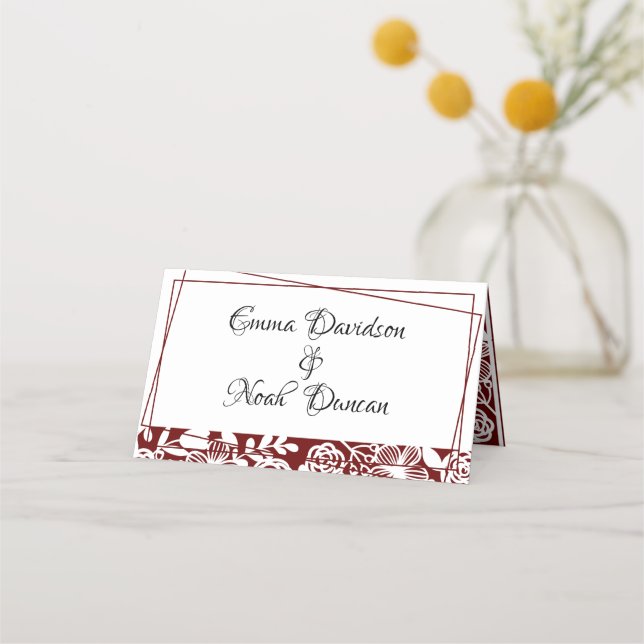 Elegant Burgundy Wedding Table Number Place Card (Front)