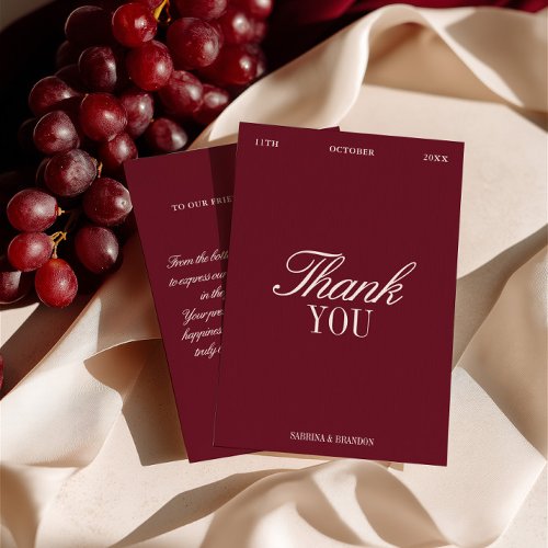 Elegant Burgundy Wedding Thank You Card