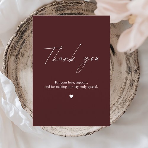 Elegant Burgundy Wedding Thank You Card 