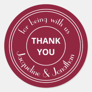  Elegant Burgundy Wedding Thank You Favor  Classic Round Sticker