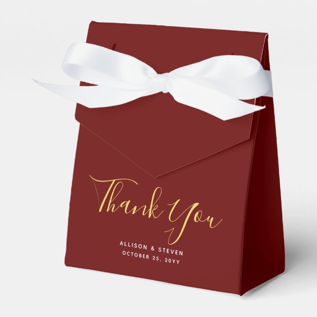 Elegant Burgundy Wedding Thank You Script Monogram Favor Boxes (Front Side)