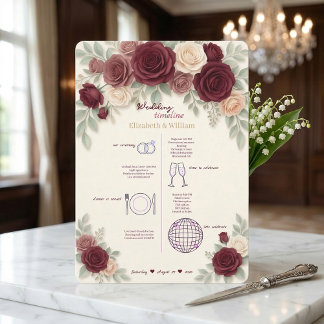 Elegant Burgundy Wedding Timeline Program