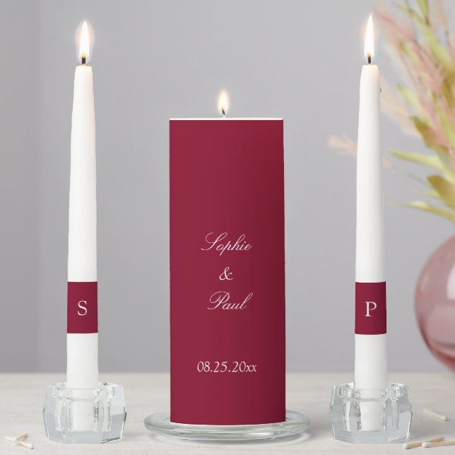 Elegant Burgundy Wedding Unity Candle Set (In Situ)